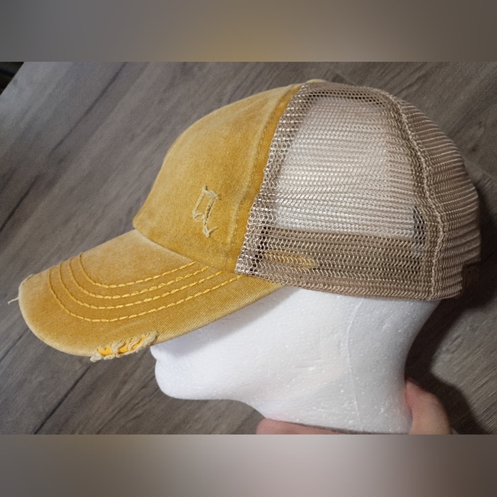 C.C Yellow Distressed Trucker Hat - Picture 4 of 10